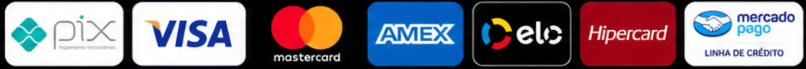 PIX Visa Mastercard Amex Elo Hipercard Mercado Pago